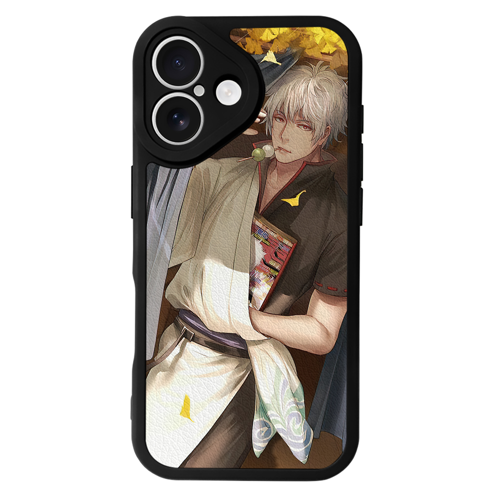 （画像用） ぎんたま 坂田銀時（さかたぎんとき） 神楽 志村新八（しむら しんぱち） GINTAMA Sakata Gintoki Kagura Shimura Shinpachi 【iPhone 16シリーズ対応】シリコンスマホケース（レザー調） 材質：シリコン
